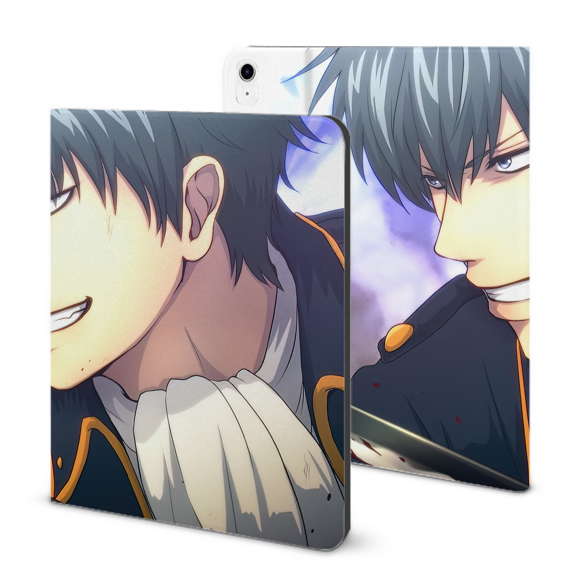 （画像用） ぎんたま 坂田銀時（さかたぎんとき） 神楽 志村新八（しむら しんぱち） GINTAMA Sakata Gintoki Kagura Shimura Shinpachi IPad ケース ブック型 PUレザー TPU 耐衝撃 軽量 薄型 ペン収納なし 全面保護 IPad 各モデル対応